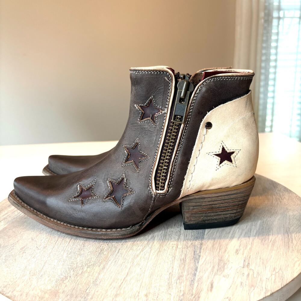 Freebird Weaver Star Cutout Leather Ankle Boots Brown Western Women's Size 8 - Picture 2 of 11